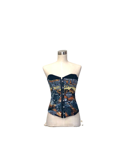 HAND PICKED VINTAGE HARLEY DAVIDSON T SHIRTS REWORKED AND UP CYCLED INTO CUSTOM 1 OF 1 CORSET